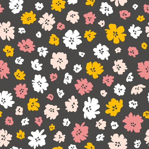 Calico Millefleurs Seamless Pattern Small Colorful Summer Wildflowers Simple Hand — Vettoriale Stock