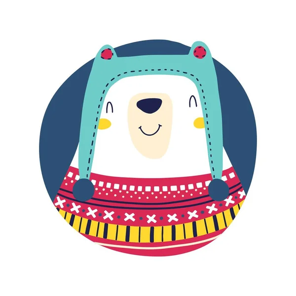 White Polar Bear Hat Ugly Sweater Christmas Winter Animal Character — Stockvector