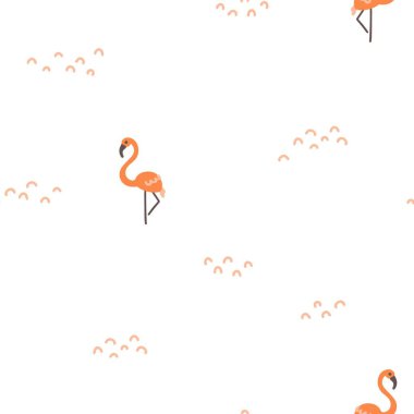 Flamingo kusursuz minimalist desen. Beyaz arka planda mavi çizgi film karakterleri. İskandinav tarzında elle çizilmiş çizimler. Bebek testi, giysi, duvar kağıdı için ideal