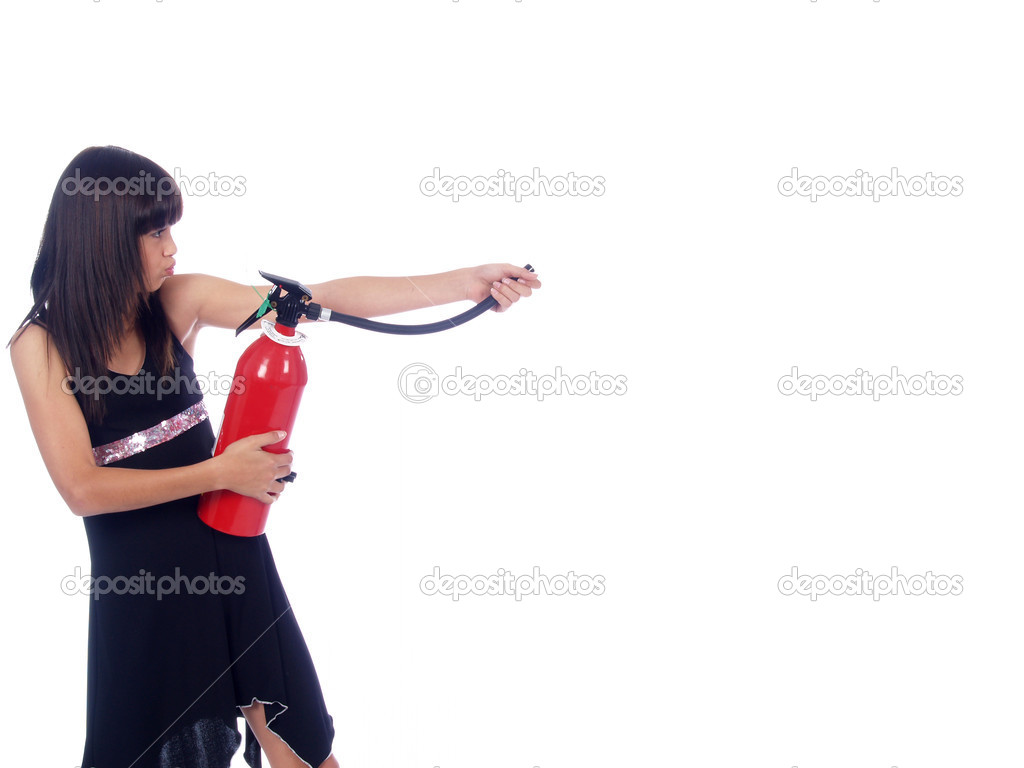 Young girl with fire extinguisher