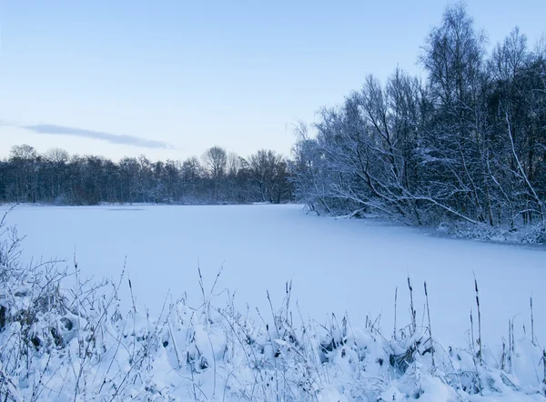 Paysage hivernal avec un lac gelé — Photo