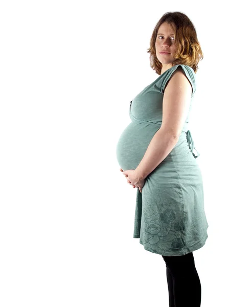 36 weeks pregnant young woman holding her belly — Stock Photo, Image