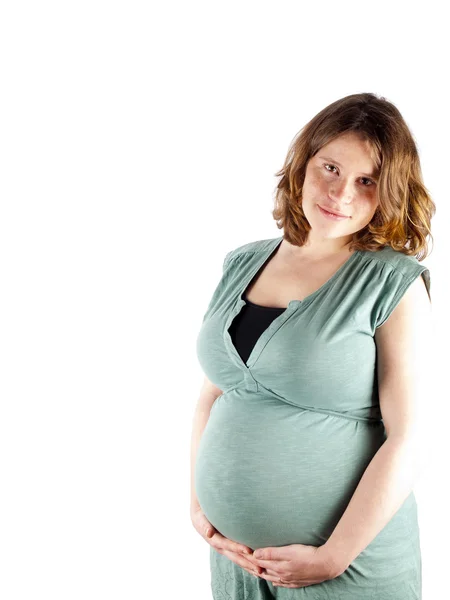 36 weeks pregnant young woman holding her belly — Stock Photo, Image