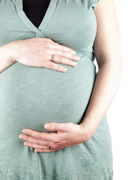 36 weeks pregnant young woman holding her belly — Stock Photo, Image