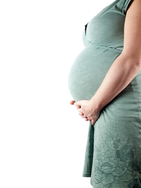 36 weeks pregnant young woman holding her belly — Stock Photo, Image