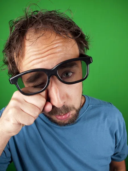 Thirty year old man with 3d glasses watching a sad movie — Stock Photo, Image