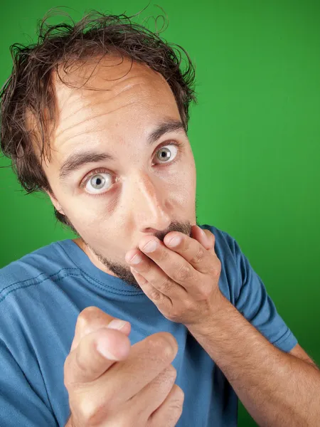 Man with surprised expression pointing at you — Stock Photo, Image