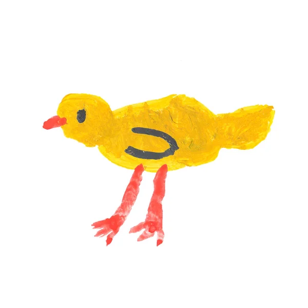 Watercolor color illustration of a chicken. Drawing on an isolated white background for a postcard. Child\'s drawing of a pet from a farm