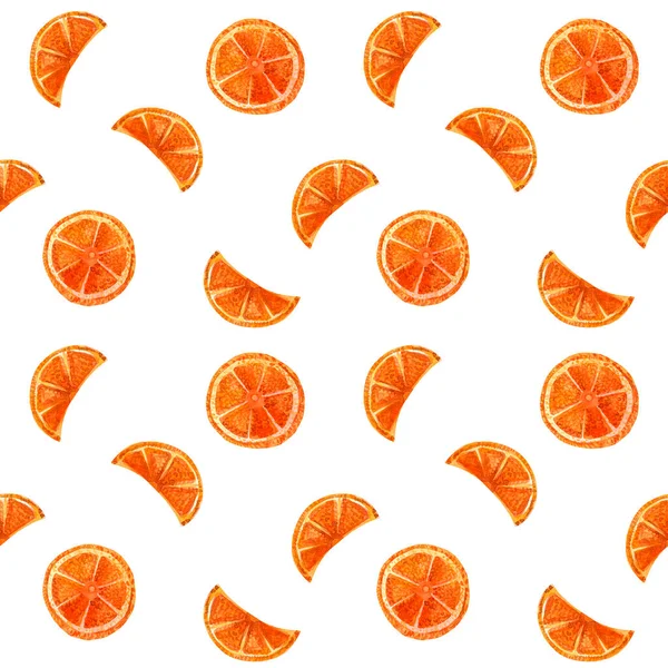 Portakal Dilimleri Dairelerle Suluboya Kusursuz Desen Paketleme Kumaş Için Beyaz — Stok fotoğraf