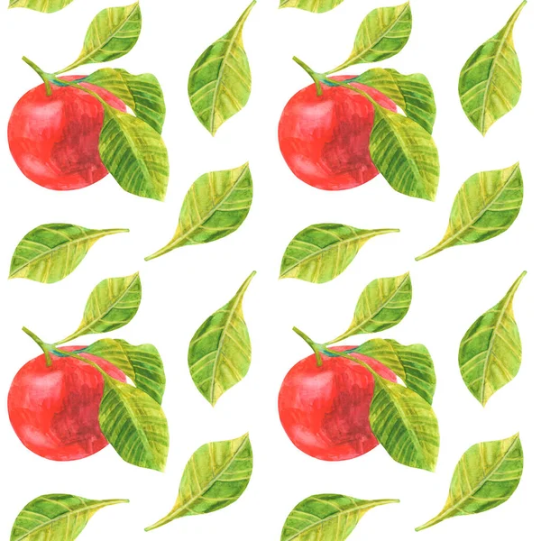 Zole Edilmiş Beyaz Bir Arka Planda Kırmızı Elmaların Suluboya Desenleri — Stok fotoğraf