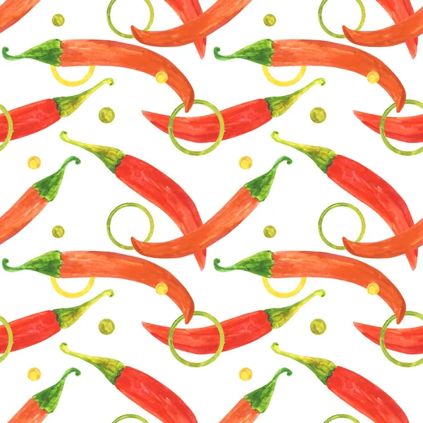 Akvarell Sömlös Mönster Varm Röd Paprika Vegetabilisk Illustration Vegan Livsmedel Stockfoto