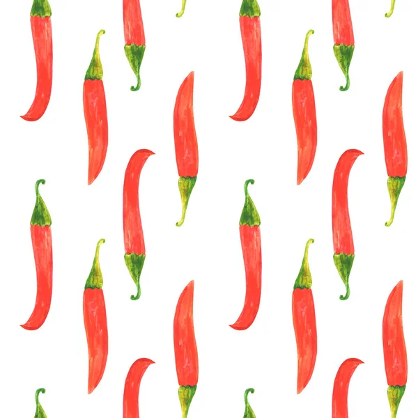 Padrão Sem Costura Aquarela Pimenta Vermelha Quente Ilustração Vegetal Alimentos Imagens Royalty-Free
