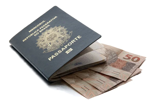 Brezilya pasaportu ve Brezilya para birimi (real) Stok Resim