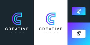 Basit ve Modern Harf C Logosu Mavi Gradyan Tasarımı. Şirket İş Kimliği için Grafik Alfabesi Sembolü