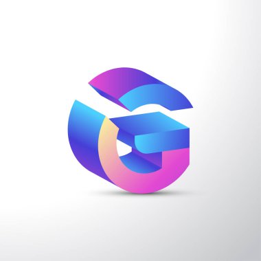 3D Modern ve Renkli G harfi logo tasarımı. Dinamik ve Vibrant G logosu veya Simge