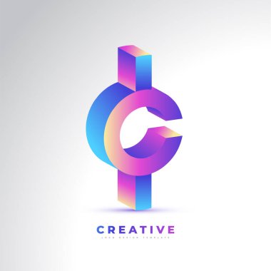 3D Renkli C Harfi Logo Tasarımı. Modern ve Soyut C Logosu veya Simgesi