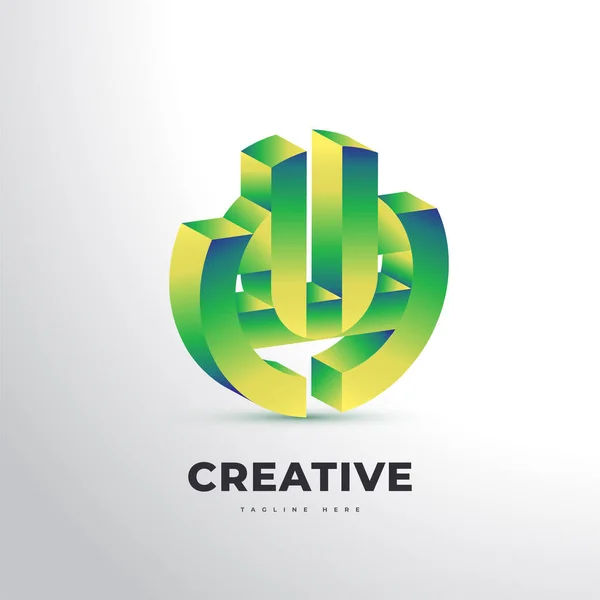 緑と黄色のグラデーションで3D初期文字UとMのロゴデザイン Um又はMuのモノグラムロゴ又はアイコン — ストックベクタ