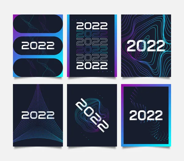 Happy New Year 2022 Poster Design Collection Colorful Lines Style — 스톡 벡터