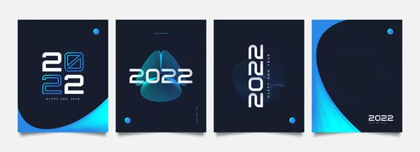 Happy New Year 2022 Poster Set Avec Style Futuriste Coloré — Image vectorielle