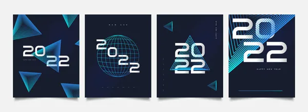 Szczęśliwego Nowego Roku 2022 Zestaw Plakatów Futurystycznym Kolorowym Stylem Szablon — Wektor stockowy