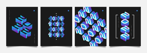 Bonne Année 2022 Poster Set Design Avec Style Coloré Modèle — Image vectorielle