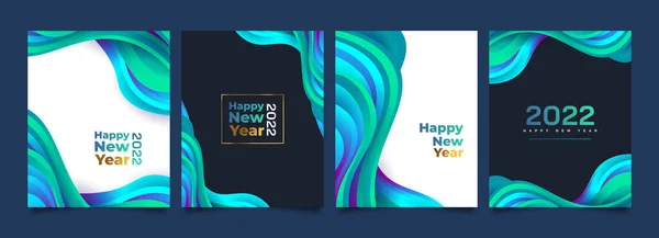 Feliz Ano Novo 2022 Conjunto Cartaz Com Projeto Fundo Onda —  Vetores de Stock