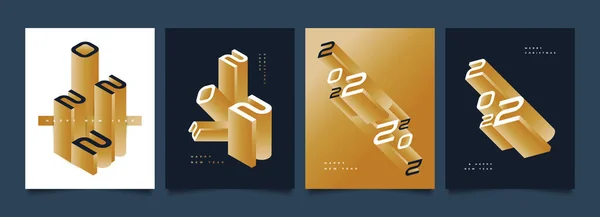 Новым 2022 Годом Постер Комплект Золотые Цифры Абстрактной Концепции Шаблон — стоковый вектор