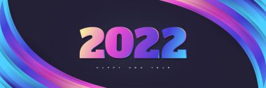 Mutlu yıllar 2022. 2022 Yeni Yıl Afişi ya da Renkli Numaralı Poster. 2022 Logo veya Sembol. Tatil Vektörü Resimleri