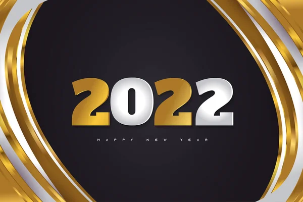 Happy New Year 2022 Banner Poster Design Silver Gold Numbers — 스톡 벡터