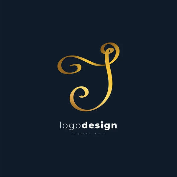 Elegant Letter Logo Design Golden Gradient Handwriting Style Signature Logo — Stock Vector