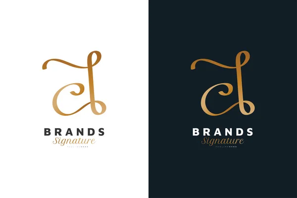 Elegant Initial Logo Design Handwriting Style Gold Gradient Signature Logo — Wektor stockowy