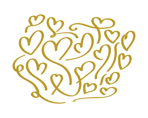 Cute Gold Heart Doodle Ilustracja Izolowane Białym Tle Walentynki Tle — Wektor stockowy