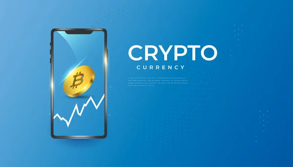Bitcoin Criptomoneda Con Smartphone Carta Crecimiento Bitcoin Crytpo Móvil — Archivo Imágenes Vectoriales