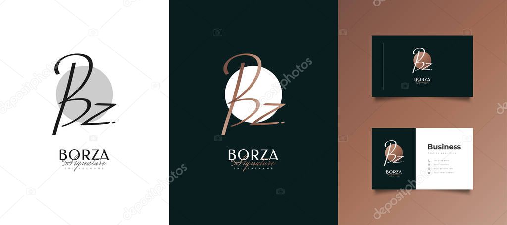 Initial BZ Logo Design in Elegant Handwriting Style. BZ Signature Logo or Symbol for Wedding, Fashion, Jewelry, Boutique, Botanical, Floral and Business Identity