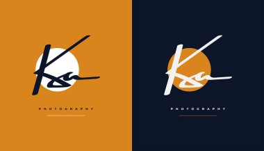 El yazısı tarzında K ve A İmza Baş Logosu Tasarımı. KA İmza Logosu veya Düğün, Moda, Mücevher, Butik, Botanik, Çiçek ve İş Kimliği Sembolü