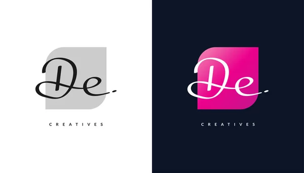 手書きスタイルのDとE署名初期ロゴデザイン De署名ロゴや結婚式 ファッション ジュエリー ブティック 花やビジネスアイデンティティのためのシンボル — ストックベクタ