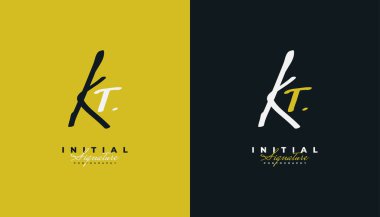 Zarif El Yazısı Tarzı ile KT İlk Logo Tasarımı. KT İmza Logosu veya Düğün, Moda, Mücevher, Butik, Botanik, Çiçek ve İş Kimliği Sembolü