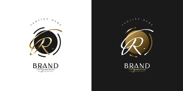 Design Logo Inicial Com Estilo Escrita Gradiente Ouro Signature Logo —  Vetores de Stock