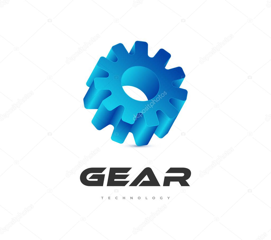 3D Blue Gear Logo Design. Automotive Gear Logo. Suitable for Business Related to Automotive Industry