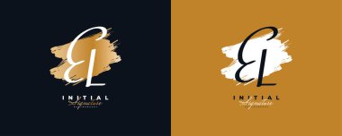 Zarif ve Minimalist Altın El Yazısı Tarzı ile E ve L Logosu Tasarımı. EL İmza Logosu veya Düğün, Moda, Mücevher, Butik ve İş Kimliği Sembolü