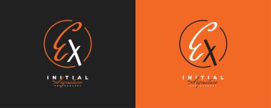 Zarif ve Minimalist El Yazısı Tarzı ile E ve X Logosu Tasarımı. Eski İmza Logosu veya Düğün, Moda, Mücevher, Butik ve İş Kimliği Sembolü