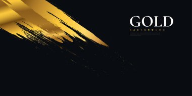 Fırça Tarzı ile lüks Siyah ve Altın Arkaplan. Banner veya Poster için Altın Grunge Arkaplanı. Tasarım için Çizik ve Doku Elementleri