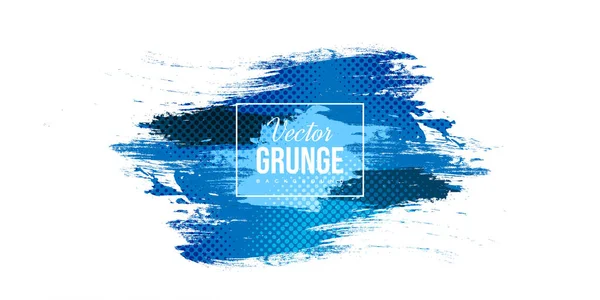 Absztrakt Kék Fehér Grunge Háttér Halftone Stílusban Brush Stroke Illusztráció — Stock Vector