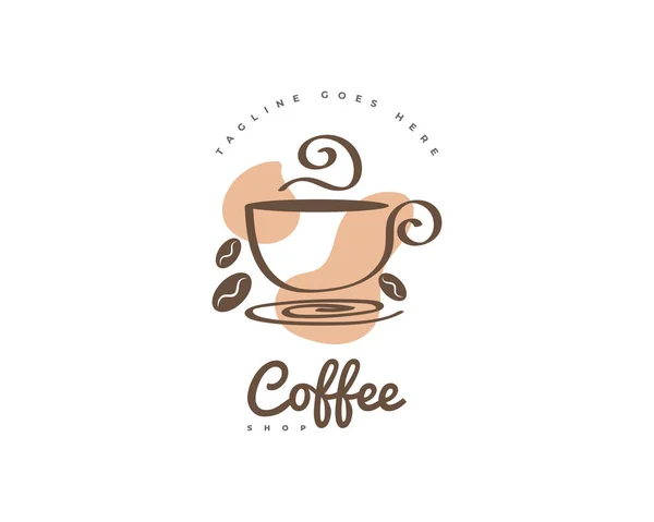 Elegante Minimalista Coffee Shop Logo Design Cafe Logo Marca Con — Vettoriale Stock