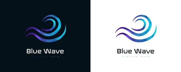 Abstrato Ocean Wave Logo Design Blue Gradient Logotipo Onda Água —  Vetores de Stock