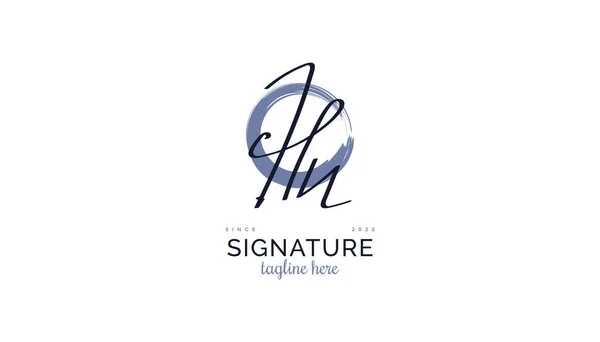 エレガントでミニマリズムの手書きスタイルで初期のHとNのロゴデザイン Hn結婚式 ファッション ジュエリー ブティック ビジネスアイデンティティのための署名ロゴまたはシンボル — ストックベクタ