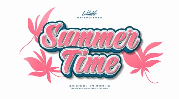 Summer Time Text Blue Pink Vintage Style Editable Text Style — Stockový vektor