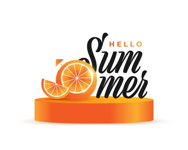 Summer Festive Background Realistic Oranges Podium Summer Time Background Banner — Vetor de Stock