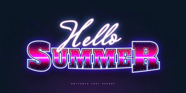 Renkli Retro ve Neon Metin Stili Efekti. Merhaba Yaz Metni Biçimi