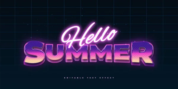 Colorful Retro Neon Text Style Effect Hello Summer Text Style — Vetor de Stock